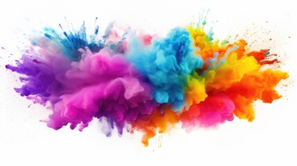 Colorful cloud of colored powder on a white background. Ideal for vibrant and energetic concepts - obrazy, fototapety, plakaty