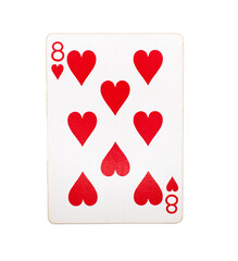 eight of hearts playing card on a transparent background 