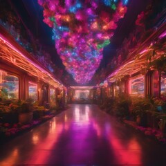 Fototapeta na wymiar Fantasy Neon Consider images with a touch of fantasy, incorporating neon lights in surreal or magical settings, creating an otherworldly and enchanting atmosphere