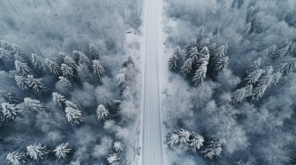 A stunning aerial view of a forest covered in a thick blanket of snow. Perfect for winter-themed projects or nature-inspired designs