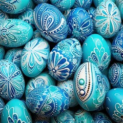 Obraz premium easter, easter eggs wallpaper with different blue drawings, monochrome