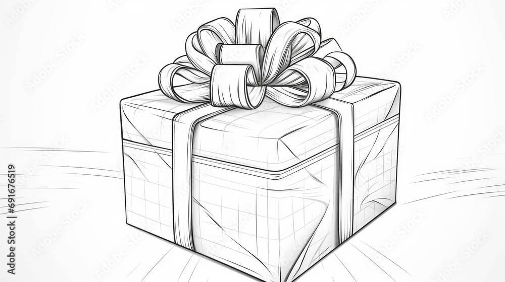 Poster a simple and elegant drawing of a gift box with a bow. perfect for various occasions and celebration