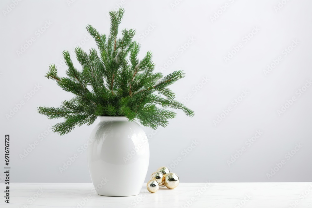 Poster A white vase containing a pine tree. Perfect for adding a touch of nature to any space