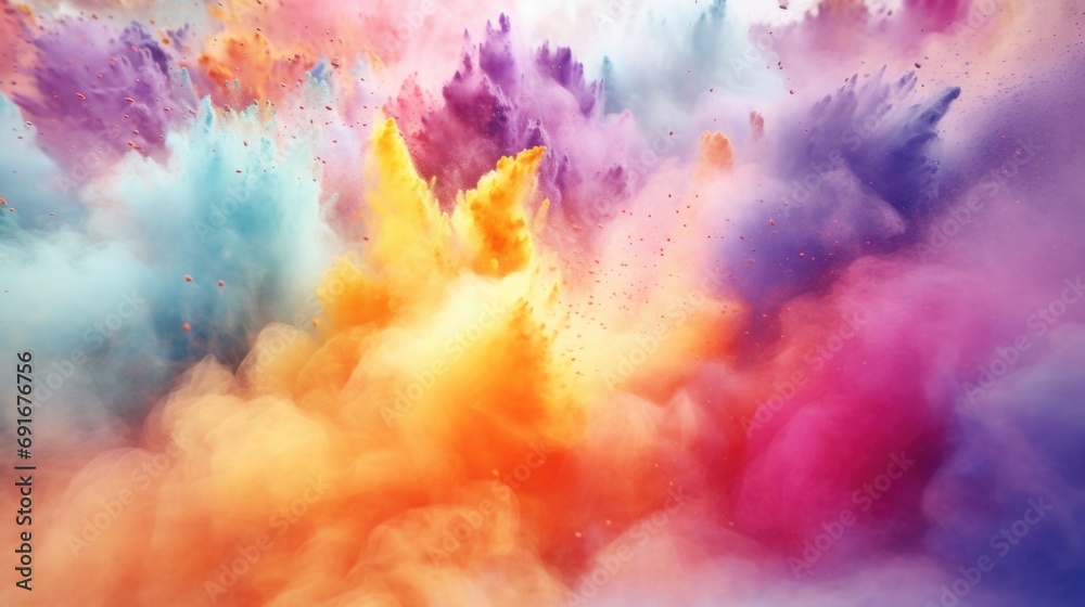 Poster A vibrant image capturing a bunch of colored powder being thrown in the air. This picture can be used to add a dynamic and lively touch to various projects