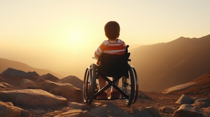 A person in a wheelchair navigating a rocky hill. Suitable for outdoor adventure and accessibility concepts - obrazy, fototapety, plakaty