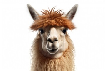 A close-up view of a llama with a furry head. This image can be used for various purposes