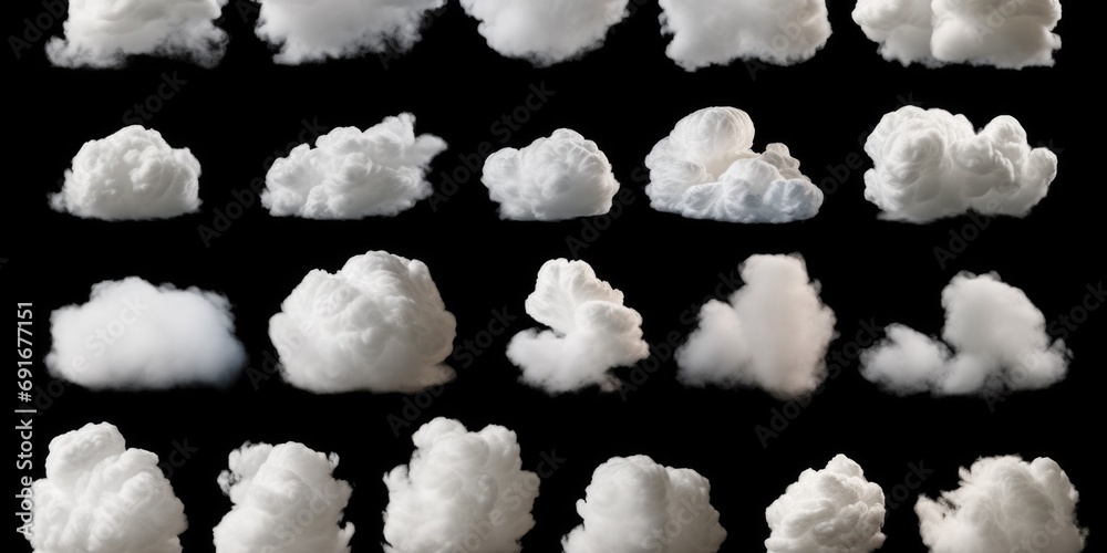 Poster a stunning image featuring a bunch of white clouds against a black background. perfect for creating 