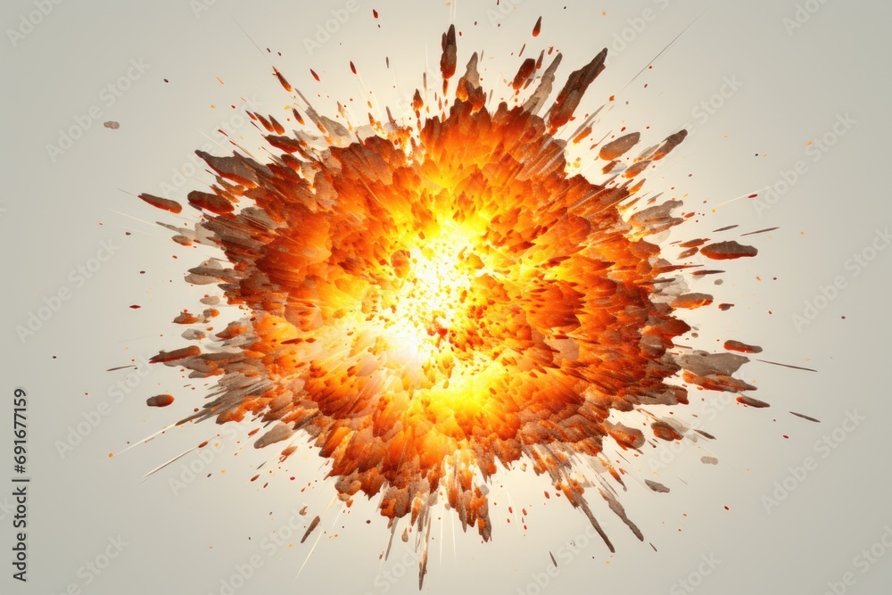 Aufkleber A stunning image capturing the explosion of red and orange rocks on a clean white background. Perfect for adding a bold and vibrant touch to any project or design