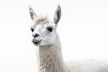 Obraz premium A detailed close-up of a llama against a plain white background. Perfect for animal lovers and educational materials