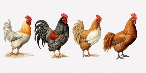 A group of chickens standing next to each other. Perfect for farm and agriculture-related projects