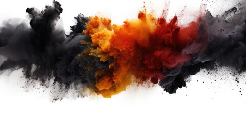 A vibrant cloud of red and black smoke against a clean white background. Perfect for adding a dramatic touch to your designs or presentations
