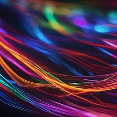 A close-up shot of neon fiber optic lines, capturing the intricate details and vibrant colors