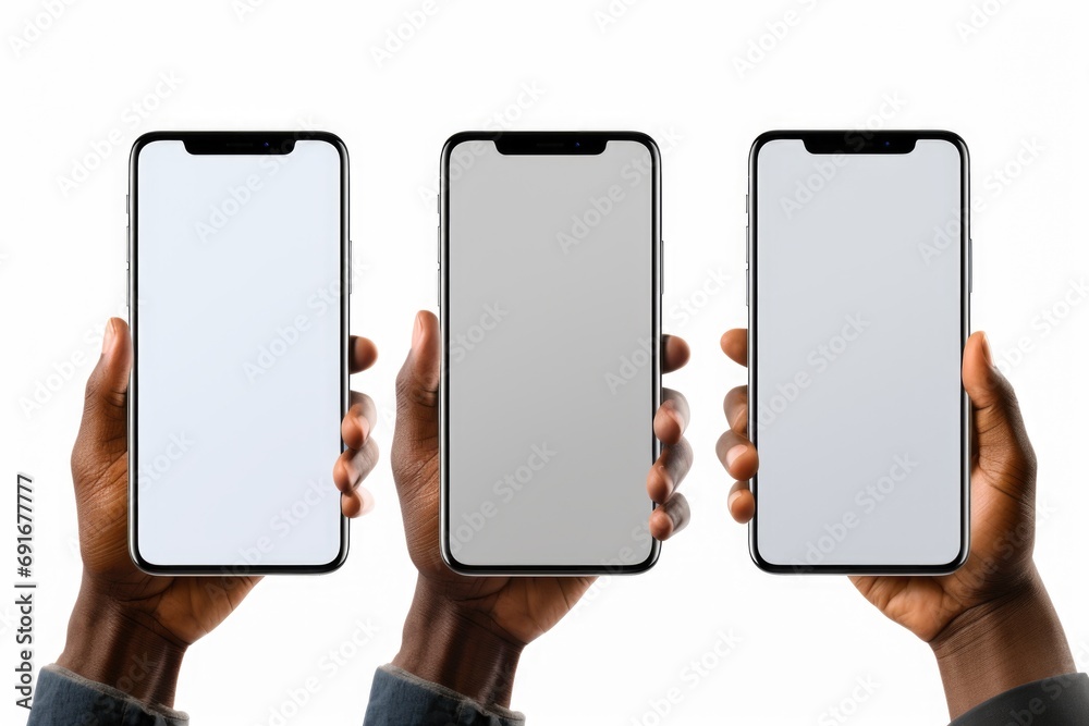 Poster a person holding two phones in their hands. this versatile image can be used to showcase technology,