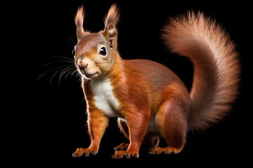 Obraz premium A close-up view of a squirrel against a black background. Suitable for nature-themed designs and animal-related projects