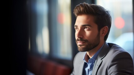 Fototapeta premium A professional business man in a suit looks attentively.