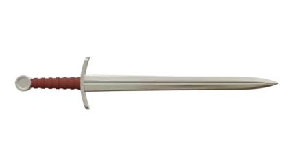 Fotobehang Medieval steel sword with red handle isolated on transparent and white background. Knight concept. 3D render © Artem