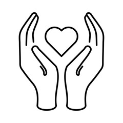 Heart health care icon. Hands takes heart. Symbol of care, love, charity. Vector illustration isolated on white background