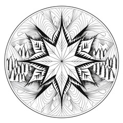 Christmas star as a black and white coloring card. The Christmas star as a symbol of the birth of the savior.