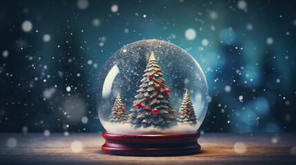 Christmas tree in glass ball on snow