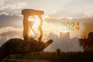 Concept of the arrival of the time of the new year 2024.