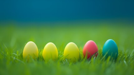 Easter eggs scattered in lush green grass, creating a colorful and festive scene of celebration.