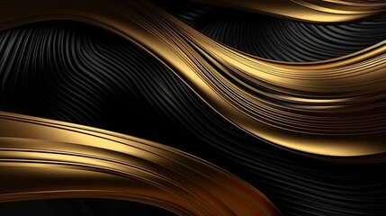 Luxury black and gold wave background. Abstract metal golden ornate background with black line backdrop