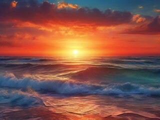 Fantasy sunset over ocean or sea.
