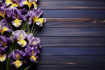 Purple Iris Flowers on a Dark Wooden Background