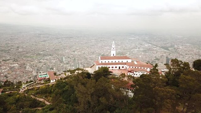 Aerial drone shot of Bogota from Monserrate. High quality 4k footage.
