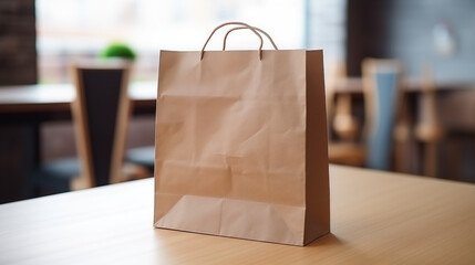 brown paper bag in the restaurant for food order, generative ai	 - obrazy, fototapety, plakaty