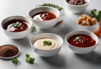Various sauces in bowls side view