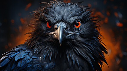 black eagle in dark smoke
