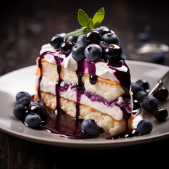 tasty fruit cake dessert creamy cake with blueberries