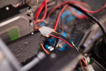 Close-up of a PC cooling system, a dirty radiator from a computer