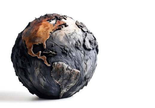 Dry Burned Dead Planet Earth Without Water, Climate Change Concept, Isolated on White