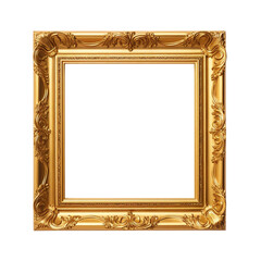 Vintage Baroque Square Gold Frame isolated on transparent background PNG