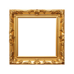 Vintage Baroque Square Gold Frame isolated on transparent background PNG
