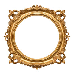 Vintage Baroque Oval Round Gold Frame isolated on transparent background PNG