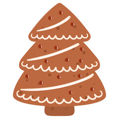 Winter traditional gingerbread cookie. Christmas tree with red and white glaze.