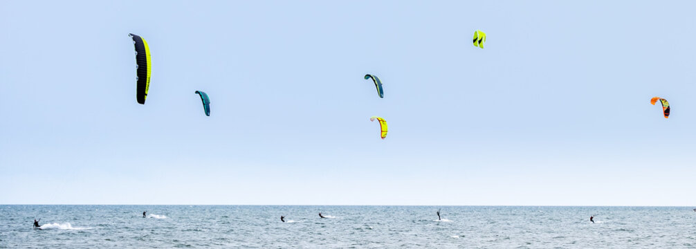 Kite surfers on the lake