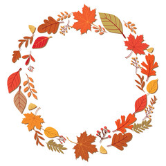 Isolated empty rounded label made by autumn leaves Vector