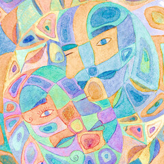 Watercolor abstract symbolism. Yin and yang harmony