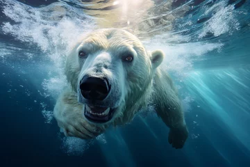 Fototapeten Close-up image of a polar bear diving underwater © Dennis
