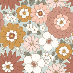 Seamless vector pattern with hand drawn decorative vintage flowers. Perfect for textile, wallpaper or print design.