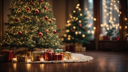 Fototapeta na wymiar Christmas tree with blurred lights.