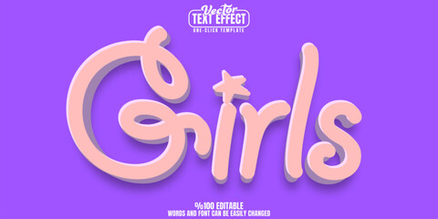 Girl editable text effect, customizable pink and cute 3D font style