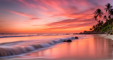 Fototapeta na wymiar Golden Serenity: Embracing the Beauty of an Attractive Sunset on the Beach