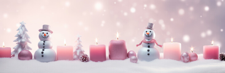 Obraz na płótnie Canvas christmas scene background snowman and candles 