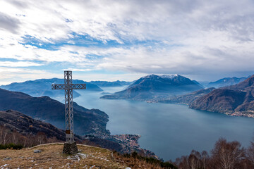 Landscape of Lake Como from Camaggiore Alp in Valsassina - obrazy, fototapety, plakaty
