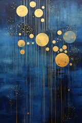 Abstract celestial bodies in shades of indigo background